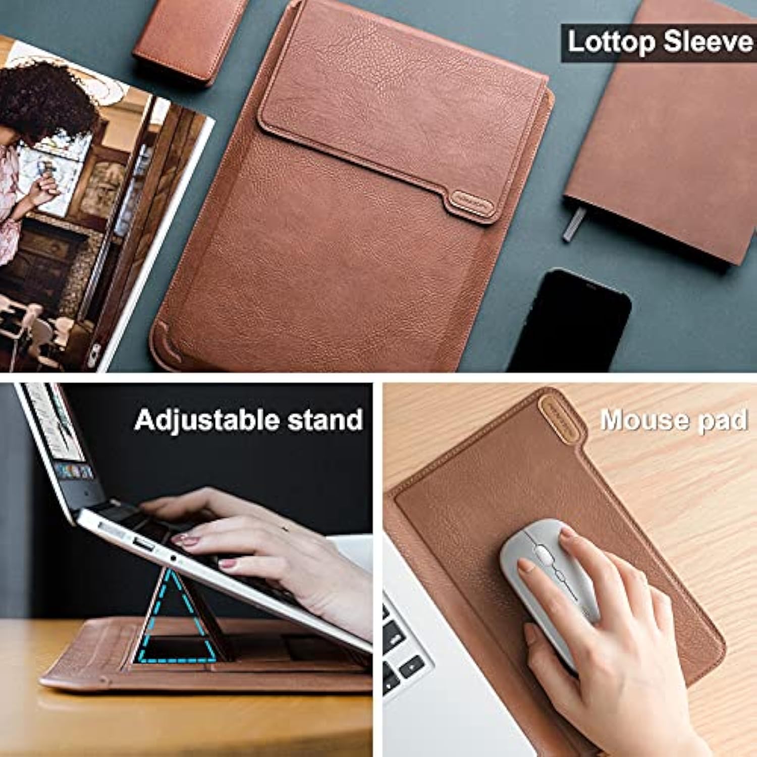 Laptop Sleeve 15.6 Inch,Macbook Air Sleeve Case With Laptop Stand And Mouse Pad,2 Stand Modes,Slim Protective Cover For Macbook Air M4,Air 15,Samsung/Hp/Dell/Asus 15-16 Inch Notebook,Brown