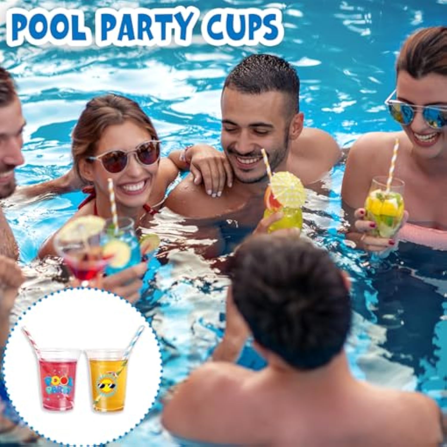 48Pcs Beach Pool Party Plastic Cups With Paper Lids Summer 16Oz Luau Swimming Party Disposable Plastic Cups Drinkware For Beach Ball Pool Birthday Decorations Favors