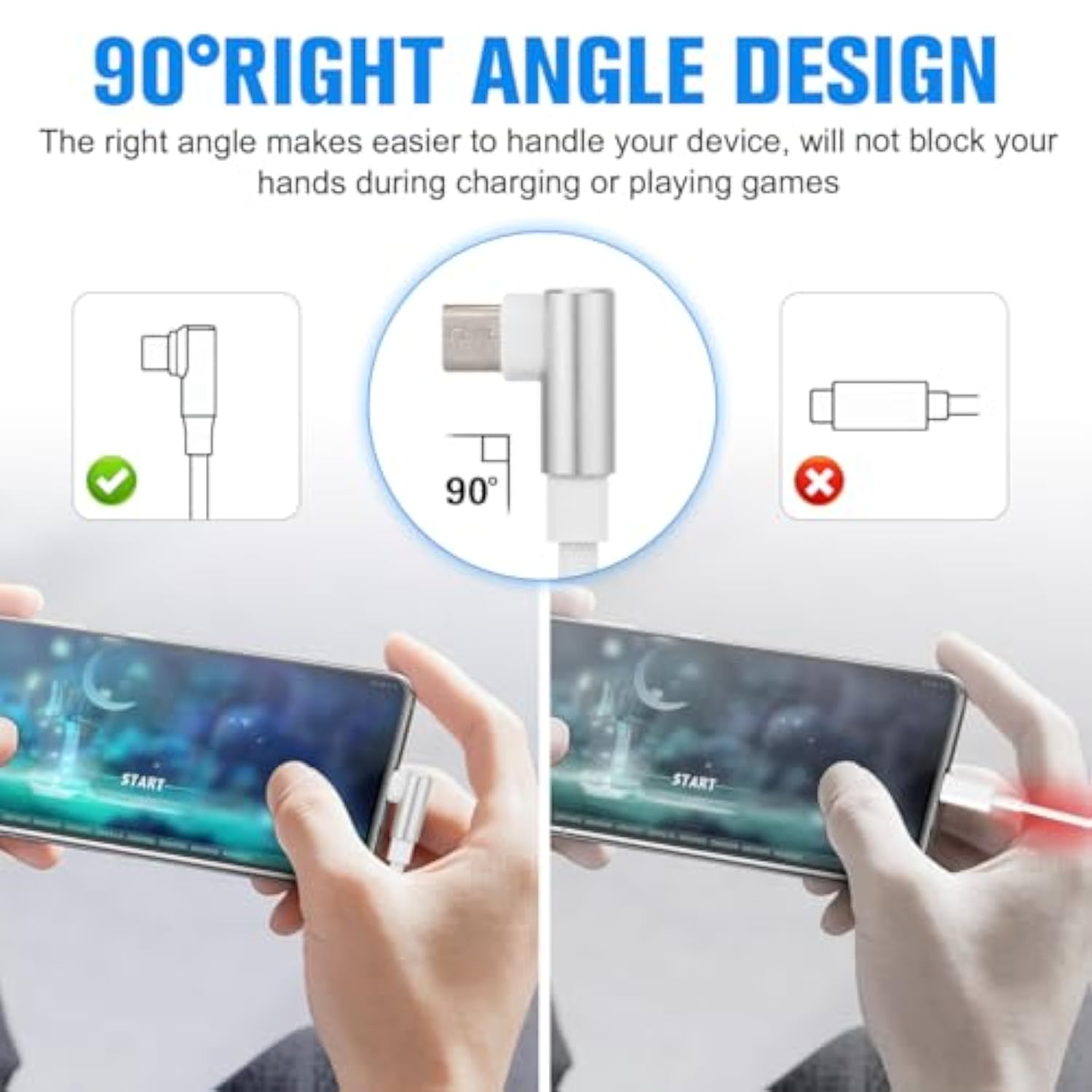 Usb Micro Cable, 90 Degree Data Cable Charger Cord, Right Angle, 2.4 A, 1M Lon