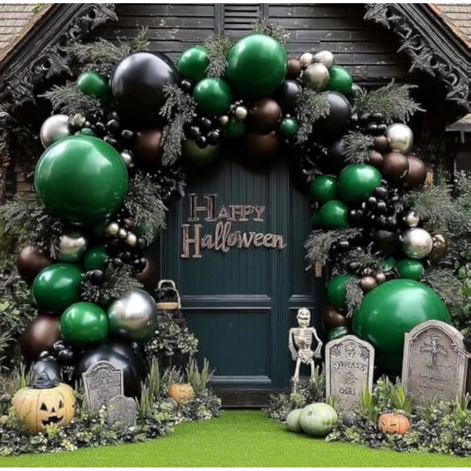 Black Green Silver Brown Balloon Arch Garland Kit for Birthday Halloween Party Decor
