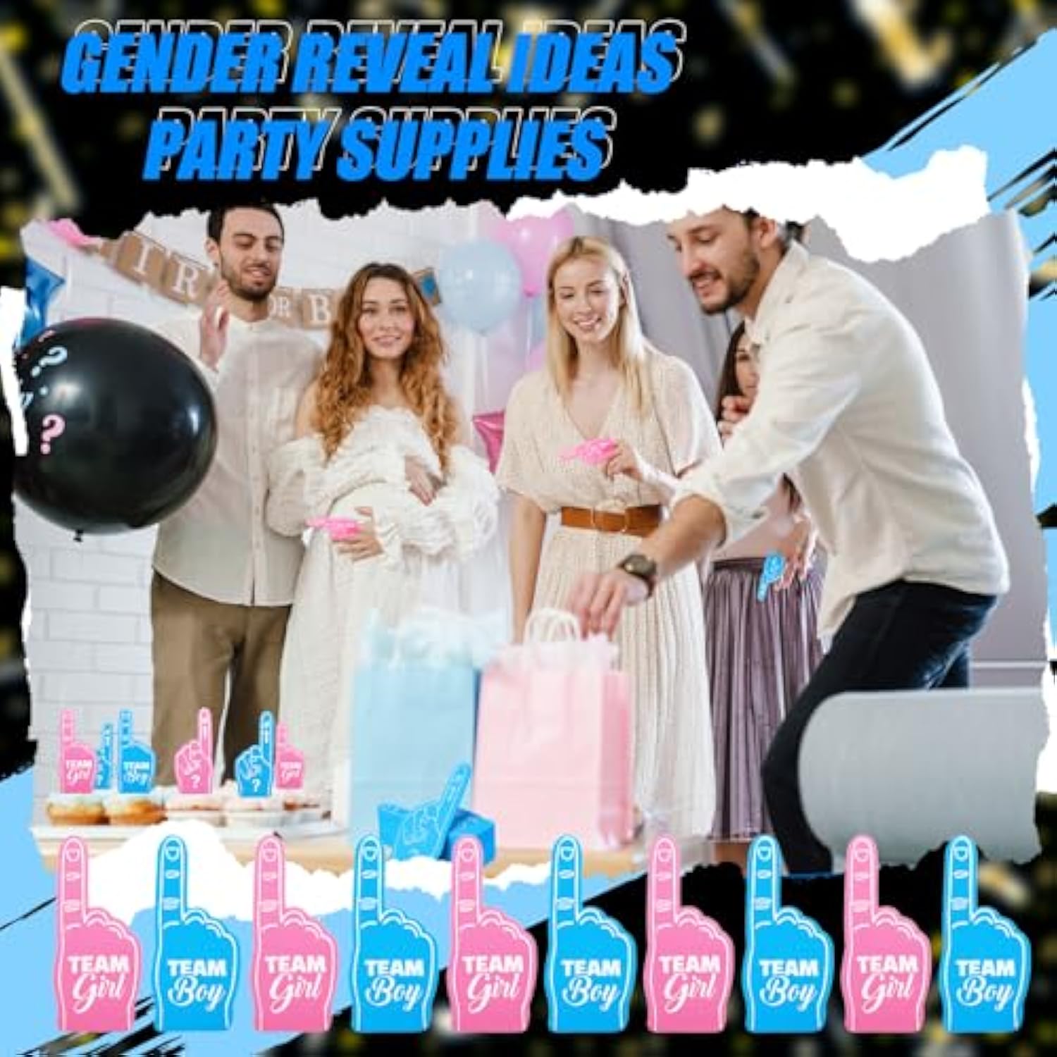 24 Pack Baby Gender Reveal Decorations Team Boy Or Girl Mini Foam Fingers Gender Reveal Games Ideas Cupcake Toppers For Baby Shower Party Favors Supplies