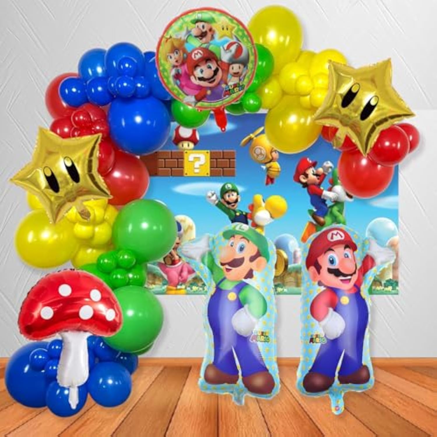 133pc Mario Birthday Party Balloon Kit Latex & Foil Arch Garland Set