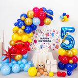 Red Blue Yellow 5Th Birthday Balloons Arch, Royal Blue Metallic Gold Balloon Garland Kit, Red Star Foil Blue Number 5 Balloon Tower For 5 Year Old Kids Boys Birthday Baby Shower Party Decorations