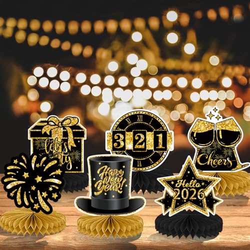 Happy New Year Decorations 2026 Kits, New Year Eve Party Supplies with Banner Hanging Swirl Streamers Table Centerpieces Table Toppers Decor for NYE Decorations