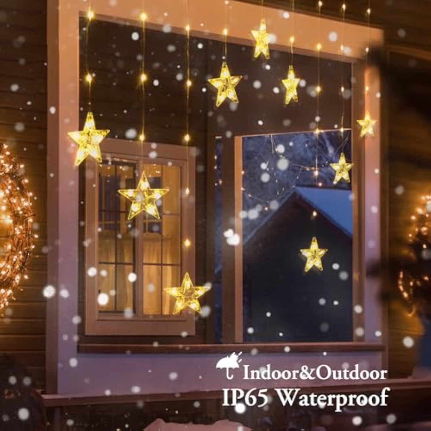 Star Christmas Window Lights, 76 Leds 9 Stars Curtain Lights Battery Operated With Timer, 8 Mode Xmas Hanging Window Dec