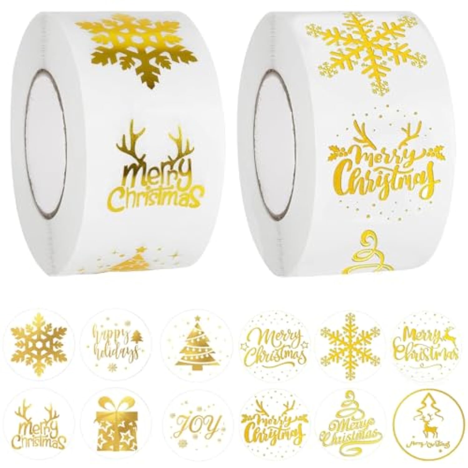 Christmas Roll Stickers Gold Foil Xmas Round Seal Label Self-Adhesive 1000 Pcs 1" Merry Christmas Snowflake Party Favors Card Envelope Craft Gift Decor