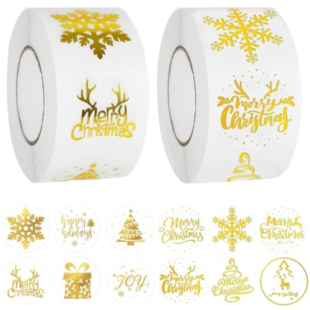 Christmas Roll Stickers Gold Foil Xmas Round Seal Label Self-Adhesive 1000 Pcs 1" Merry Christmas Snowflake Party Favors Card Envelope Craft Gift Decor