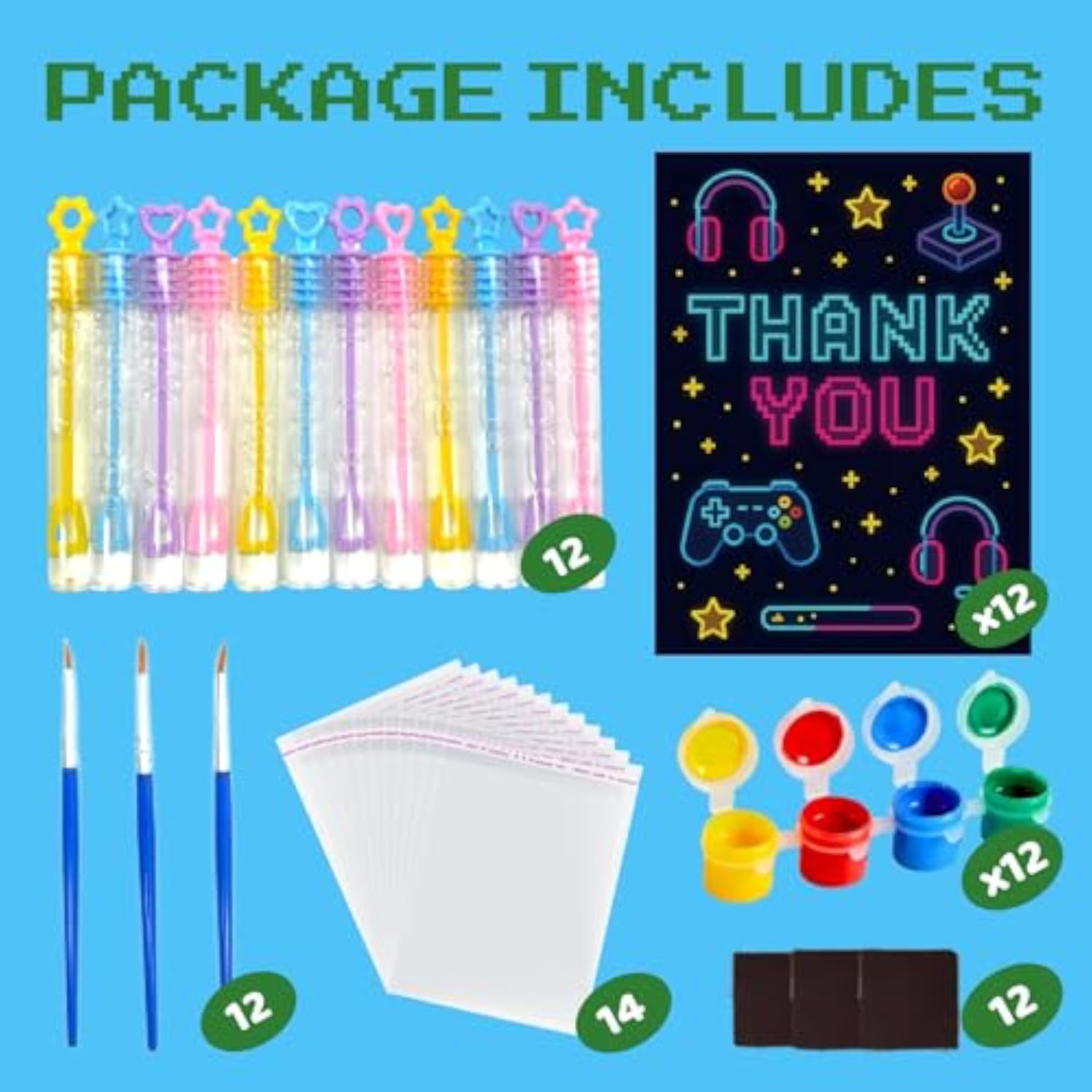 Video Game Party Favors - 12 Pcs Gamer Birthday Party Supplies - Gaming Bubbles & Paint Crafts - Game On Birthday Decorations Goodie Bags Gifts Prizes For Kids Boys Girls Toddler