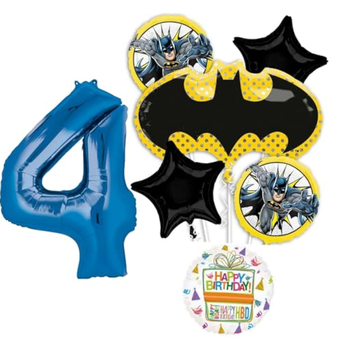 Batman 4th Birthday Party Supplies 7pc Balloon Bouquet Decorations