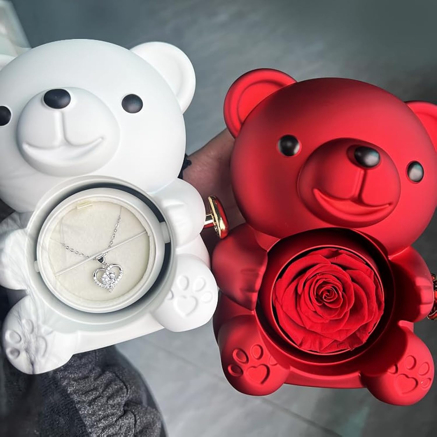 New Rose Hug Bear Jewelry Box Preserved Real Rose Gifts Eternal Rose Box For Mom,Girlfriend,Women,Wife,Valentine'S Day,Mother'S Day,Birthday,Anniversary