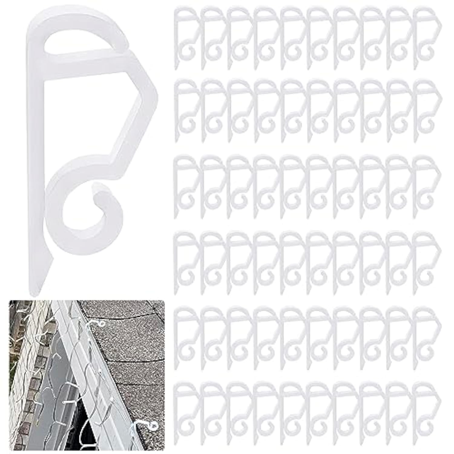 120Pcs Christmas Light Clips Gutter Clips Hooks String Lights Clips Mini Plastic Gutter Hanging Hooks Weatherproof Outdoor Light Clips Holiday Light Clips For Halloween Christmas Decoration (White)