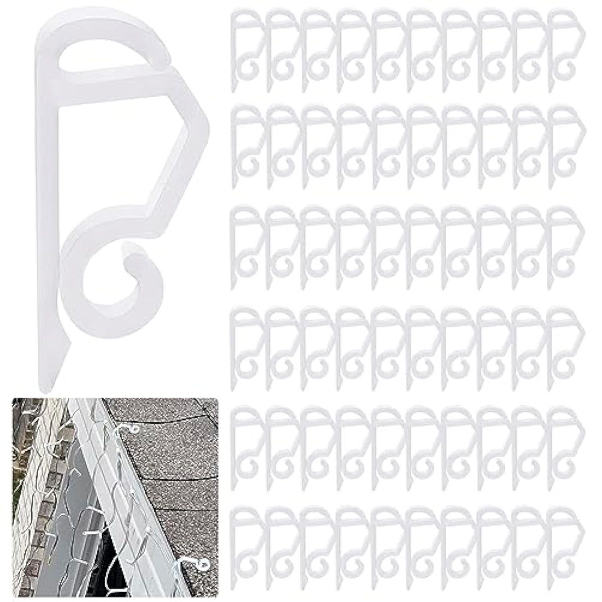120Pcs Christmas Light Clips Gutter Clips Hooks String Lights Clips Mini Plastic Gutter Hanging Hooks Weatherproof Outdoor Light Clips Holiday Light Clips For Halloween Christmas Decoration (White)