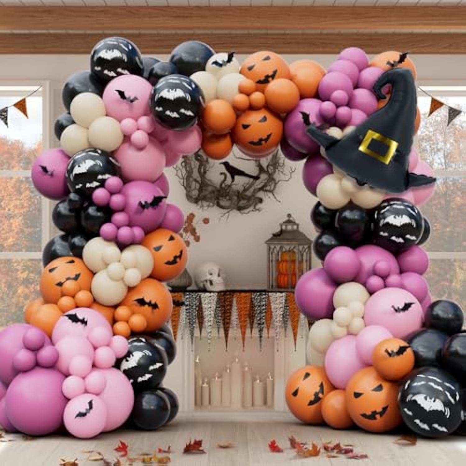 196Pcs Halloween Balloon Arch Kit with Ghost Spider Foil Balloons Party Decor