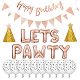 Dog Birthday Party Supplies Dog Paw Print Balloons Cat Birthday Hat Happy Birthday Banner Foil Balloons Lets Pa Letters Balloons Decorations (Rose Gold)