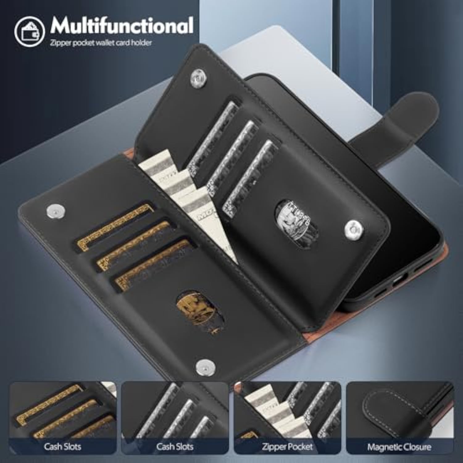 Compatible With Iphone 17 Pro Max Wallet Case With Card Holder,Women Men Rfid Blocking Pu Leather Folio Flip Tpu Protective Cover Credit Card Slots,Phone Case For Apple 17 Pro Max,Black