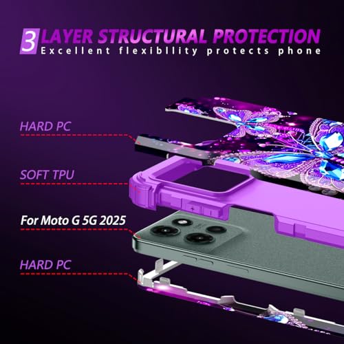 for Moto G 5G 2025 Case,Glow in The Dark Three Layer Heavy Duty Shockproof Full Body Protection Hard Plastic Bumper+Soft Silicone Protective Case for