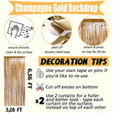 4 Pack Champagne Gold Fringe Curtain Backdrop, 3.2Ft X 6.6Ft Metallic Tinsel Foil Fringe Streamers Curtains Background For Photo Booth Birthday Baby Shower Party Thanksgiving Christmas Decorations