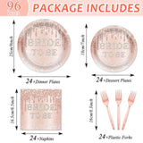 96Pcs Bridal Shower Party Decorations Rose Gold Themed Tableware Bride To Be Paper Plates Napkins Pink Bride To Be Dinnerware Party Supplies For Bachelorette Bridal Wedding Engagement Serves 24 Guests