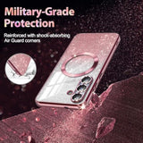 Galaxy S25 Plus 5G Case, MagSafe Compatible, Clear Glitter TPU Bumper, Rose Gold