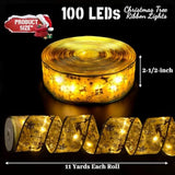Christmas Decorations, 2.5Inch X 33Ft 100 Led Christmas Tree Ribbon Lights With Remote Control, Battery Operated & Usb P