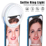 Rechargeable Selfie Ring Light 36 LEDs 3-Level Brightness Clips on Phone