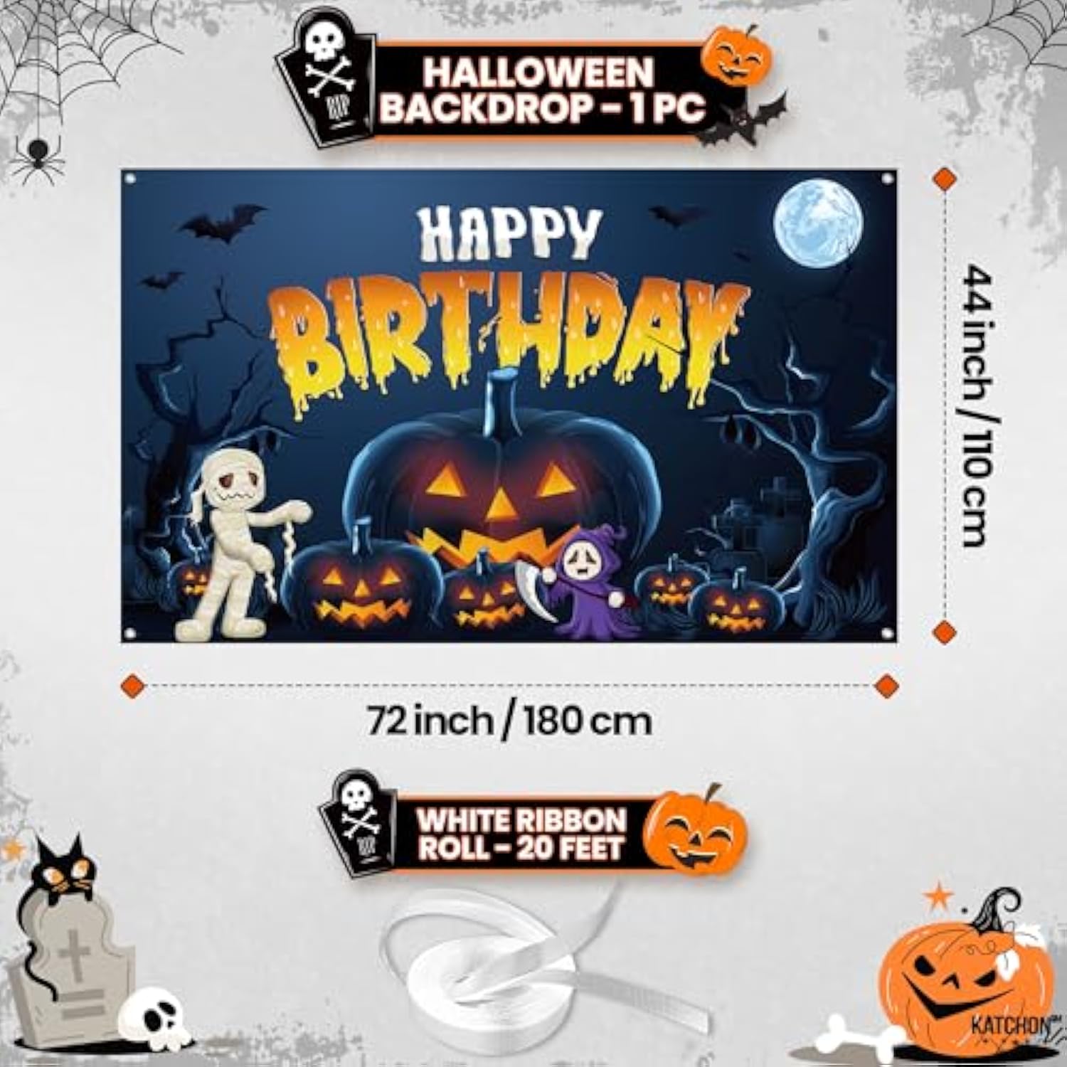 Xtra Large Halloween Birthday Banner 72x44 Inch Backdrop Party Decorations