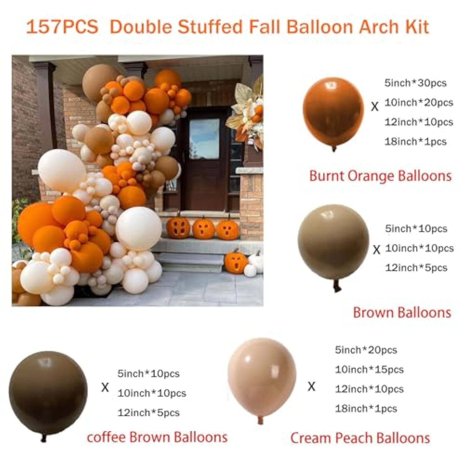 157pcs Fall Balloon Arch Kit Burnt Orange Terracotta Rust Cream Peach Balloons for Wedding