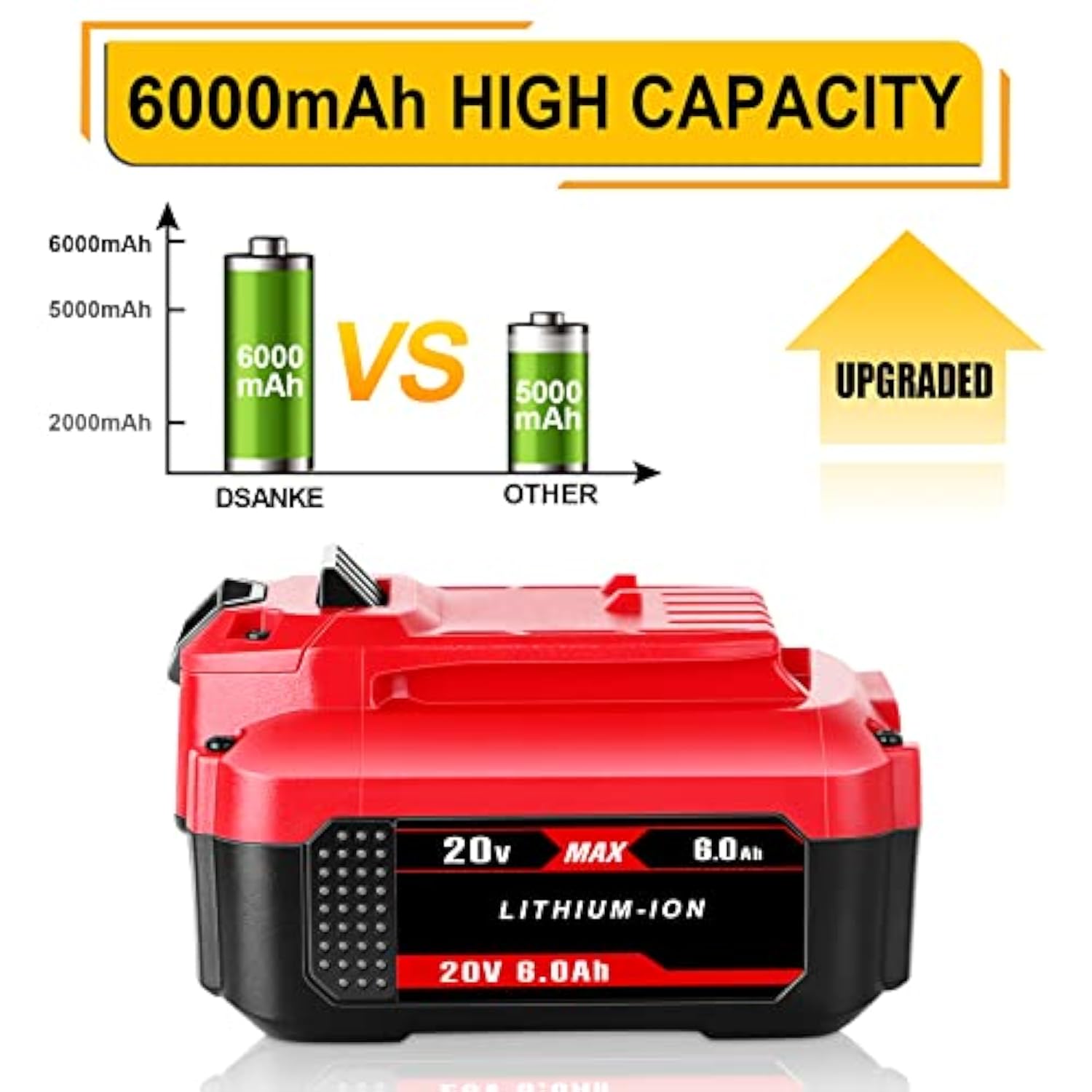 Upgraded Dsanke Cmcb204 6000Mah 20V Lithium-Ion Battery Replacement For Craftsman V20 Lithium Ion Battery Cmcb204 Cmcb204-2 Cmcb202 Cmcb202-2 Cmcb201 Craftsman V20 Battery