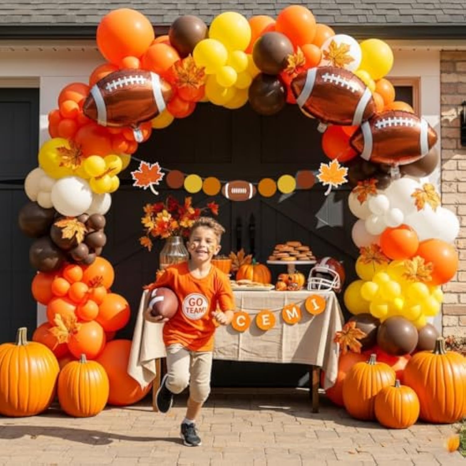 Fall Football Balloon Arch Kit Orange Brown Garland with Banner for Sports Party Decor