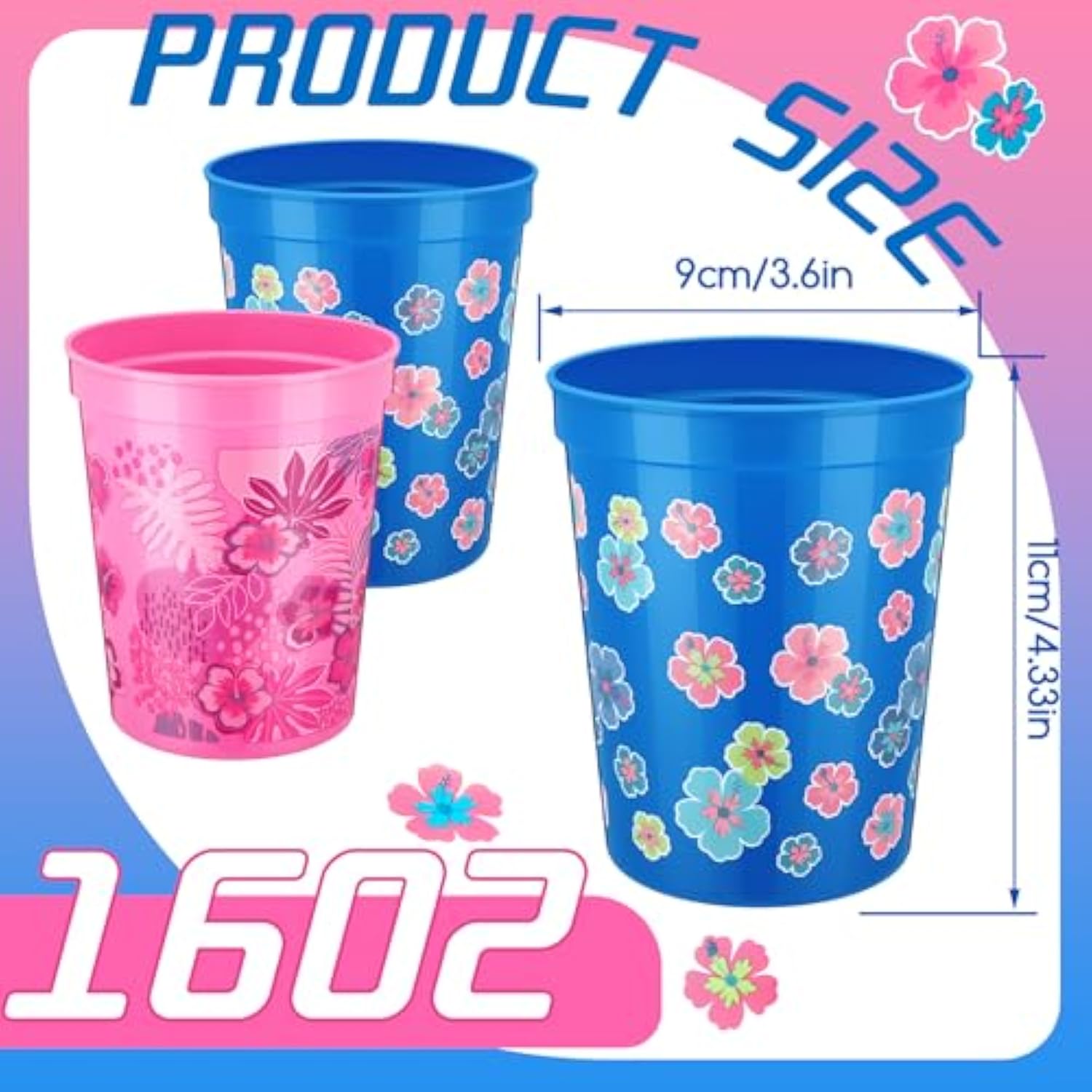 24 Pcs Cartoon Party Decoration Cups 16Oz Reusable Plastic Cups Cartoon Themed Birthday Party Favor Tumblers Bulk For Smoothie Juice Ice Coffee, Blue, Pink