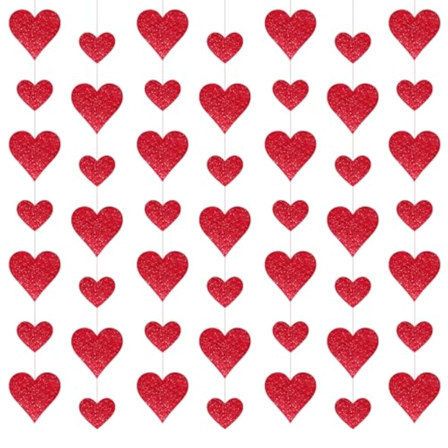 4 Pack Glitter Heart Garland Valentines Day Decorations Paper Hearts Streamers Hanging Hearts Decorations For Valentines Galentines Day Birthday Bridal Shower Wedding Engagement Anniversary (Red)