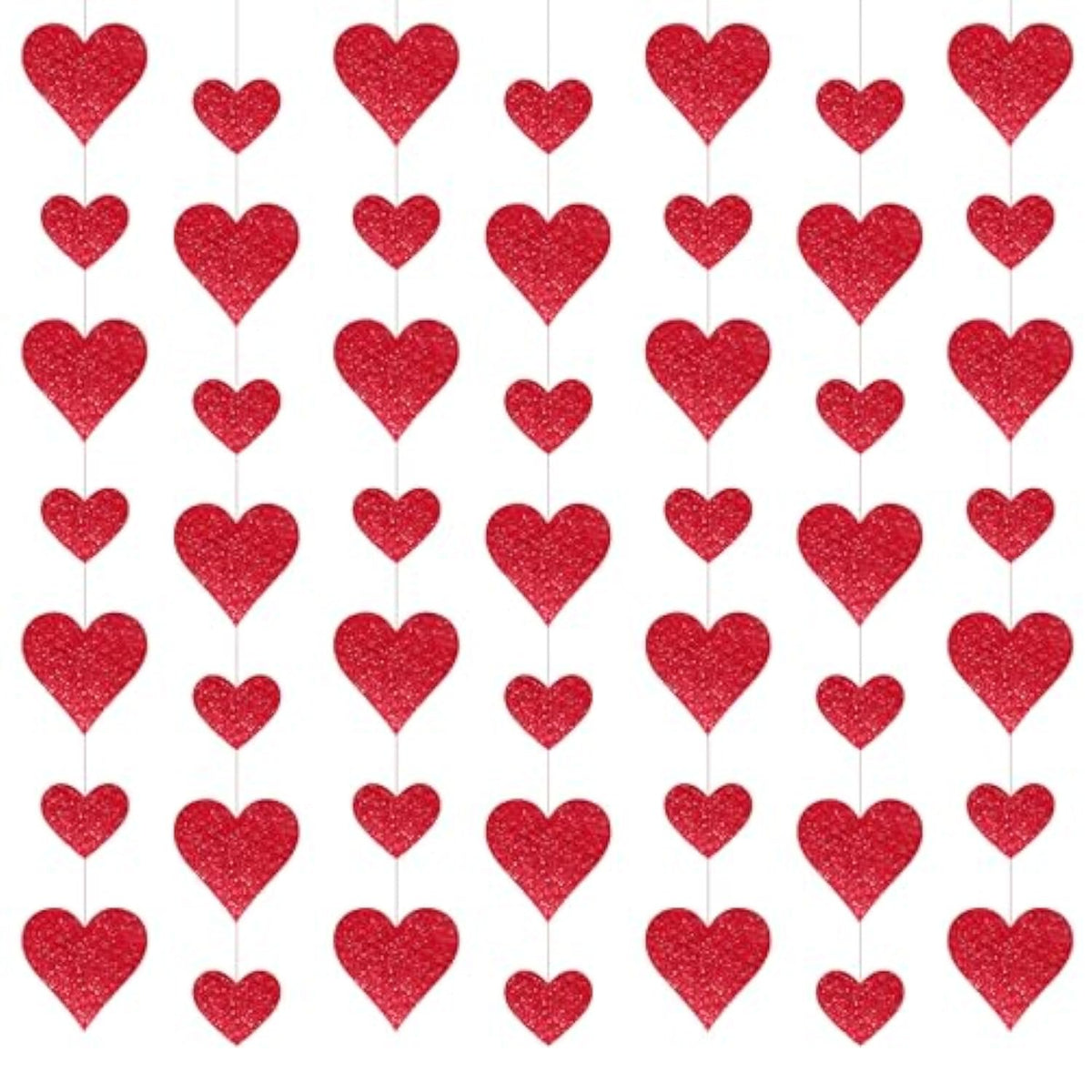 4 Pack Glitter Heart Garland Valentines Day Decorations Paper Hearts Streamers Hanging Hearts Decorations For Valentines Galentines Day Birthday Bridal Shower Wedding Engagement Anniversary (Red)