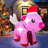 4Ft Inflatable Christmas Flying Pink Piggy Decoration, Led Lighted Blow Up Decor Indoor Outdoor Holiday Art Decor Decora