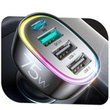 45W USB-C Car Charger, 4-Port Fast Charger for iPhone, Samsung, PD3.0 & QC3.0