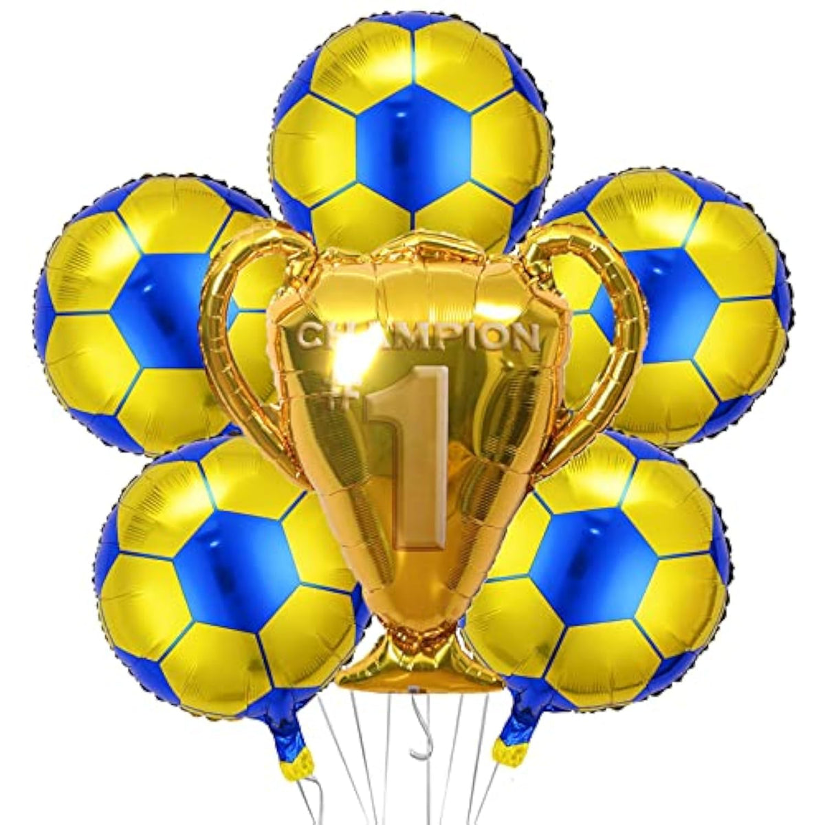 6-Pc Soccer Balloon Set with Trophy & Foil Balloons for Birthday or Sports Parties