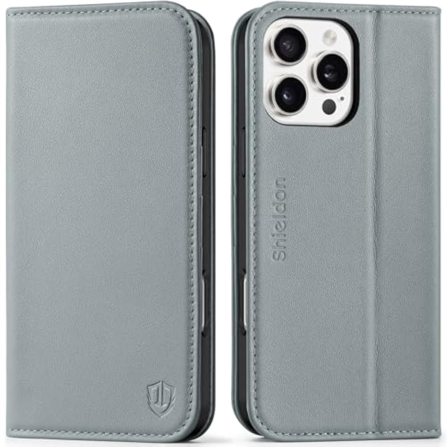 SHIELDON Wallet Case for iPhone 16 Pro Max 6.9-inch, Genuine Leather Folio Case with Kickstand RFID Blocking Card Slot Magnetic Shockproof Cover Compatible with iPhone 16 Pro Max 5G 2024 - Nappa Gray