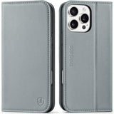 SHIELDON Wallet Case for iPhone 16 Pro Max 6.9-inch, Genuine Leather Folio Case with Kickstand RFID Blocking Card Slot Magnetic Shockproof Cover Compatible with iPhone 16 Pro Max 5G 2024 - Nappa Gray