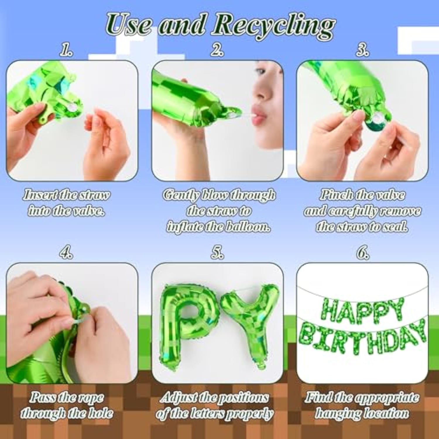 Green Pixel Themed Happy Birthday Banner Party Decorations Kit With Pixel Balloons,Tnt Pixel Backdrop Supplies For Boys Kids Indoor Outdoor Celebration, Themed Party Essentials (Pixel Green)