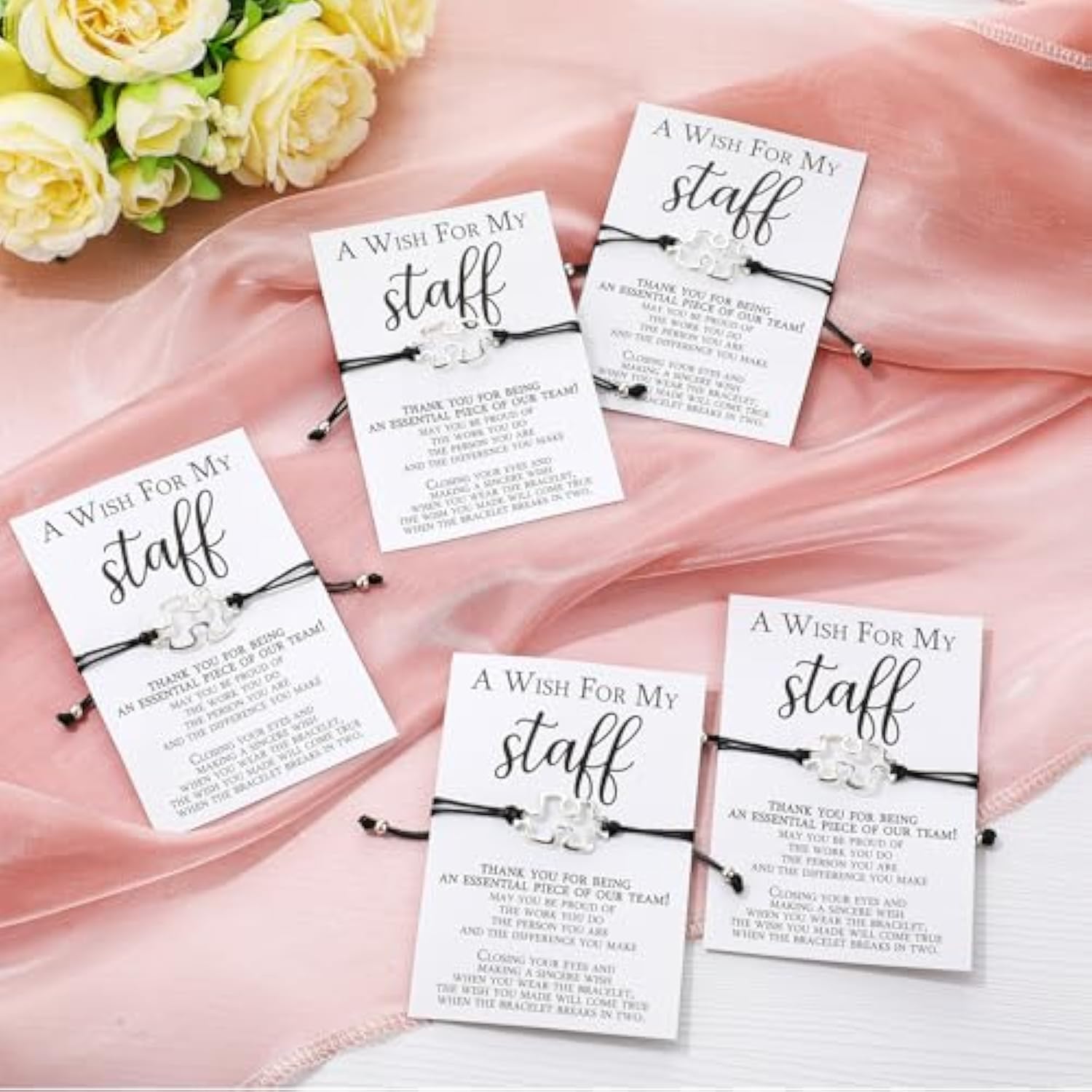 25 Sets Staff Appreciation Gifts Bulk Team Puzzle Piece Bracelet Bulk With Employee Thank You Postcard A Wish For My Staff Inspirational Favors For Teacher, Coworkers, Students