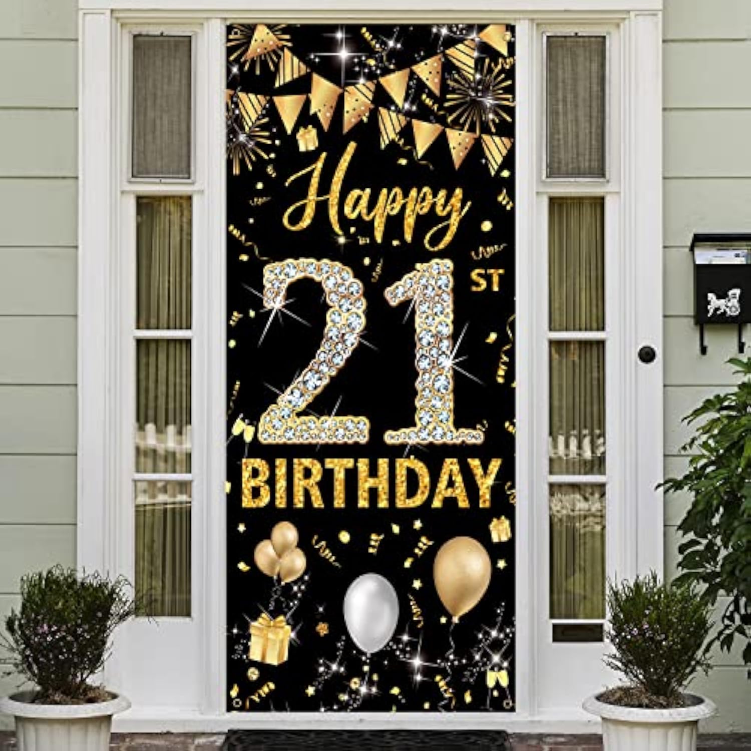 21st Birthday Door Banner: Black & Gold Party Decoration