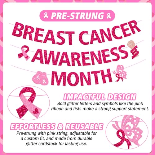 Breast Cancer Awareness Month Banner Cancer Survivor Party Decorations for Faith Courage Charity Event October Month Cancer Free Public Charity Activity Party Supplies (Rose Red)