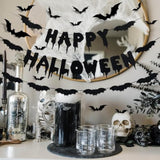 Black Glitter Happy Halloween Banner Bat Garland Wall Decals Haunted House Decor