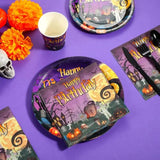 Halloween Birthday Party Tableware Set for 25 – Plates, Cups, Napkins, Banner & Tablecloth for Kids