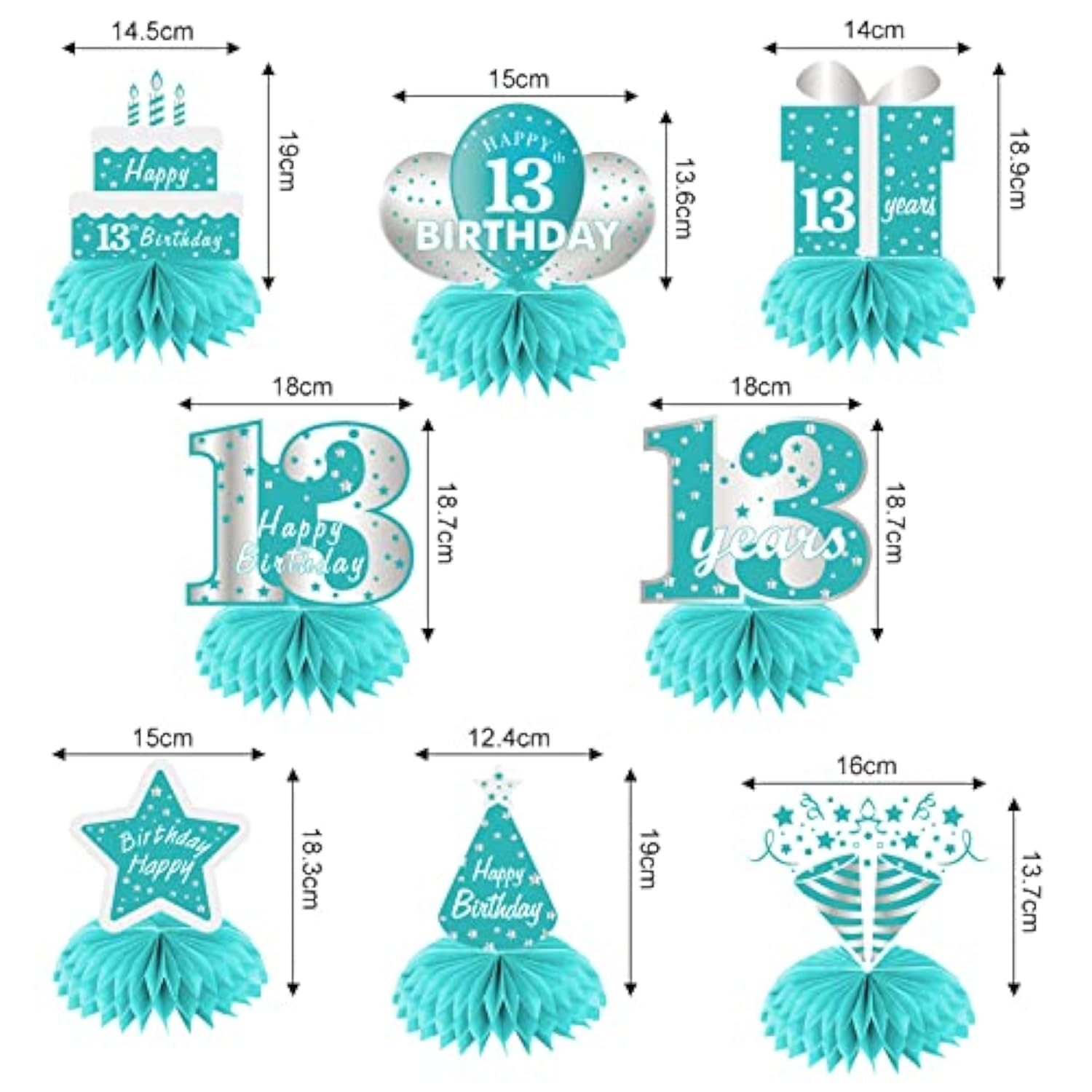 Teal Silver 13Th Birthday Decorations Honeycomb Centerpieces For Girls