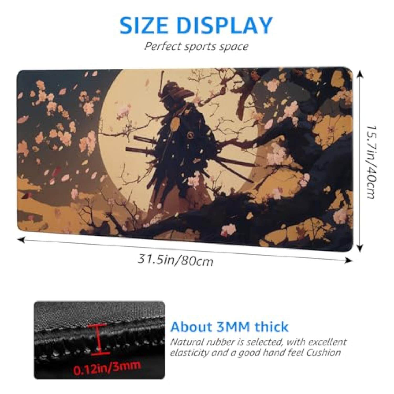 Japanese Style Gaming Mouse Pad, Extended Xxl Desk Mat With Cherry Blossom Art, 31.5 X 15.7 Inches, Non-Slip Base