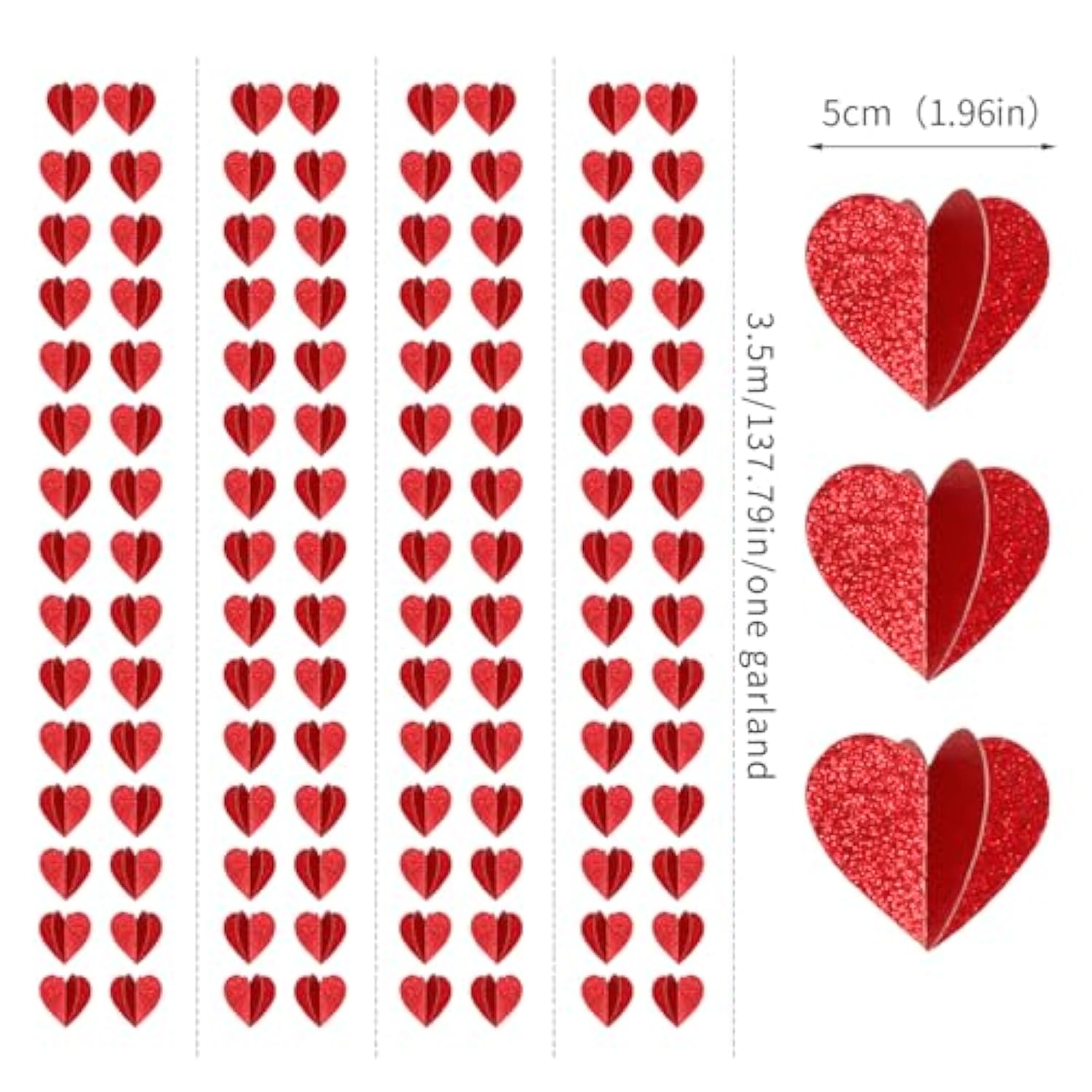 Valentines Day Party-Decorations Red Heart Garland - 39Ft 3D Special Night Galentines Hanging Paper Streamers Banner,Baby Girl Birthday Bachelorette Engagement Mohters Brunch Decor