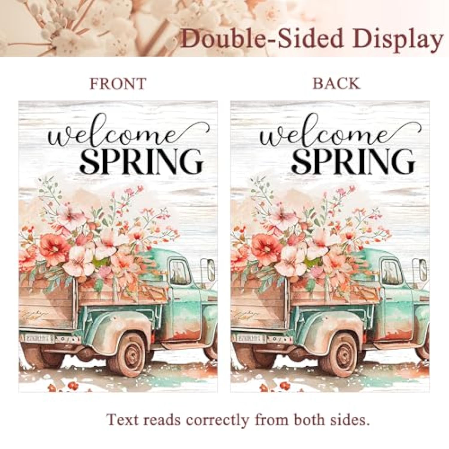 Spring Flags 28"X40" Double Sided Welcome Floral Truck Spring House Flag Burlap Yard Garden Banner For Outdoor Porch Decoration