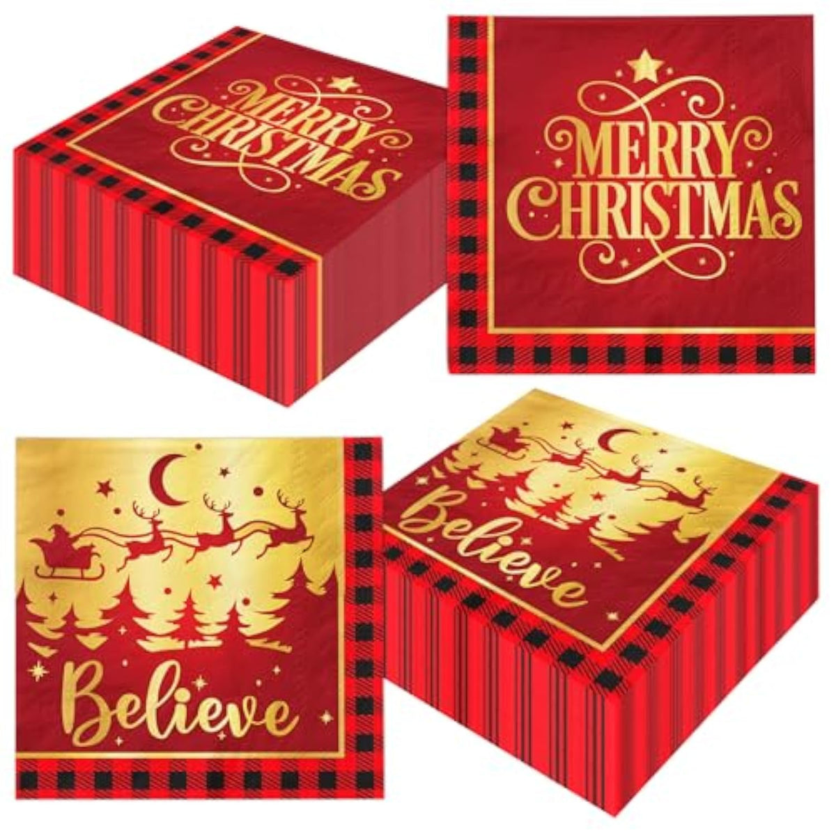 Christmas Napkins, 40Pcs Red And Gold Christmas Paper Napkins Disposable Snowman Christmas Cocktail Napkins White Merry Christmas Napkins For Xmas Winter Holiday Dinner Party Supplies