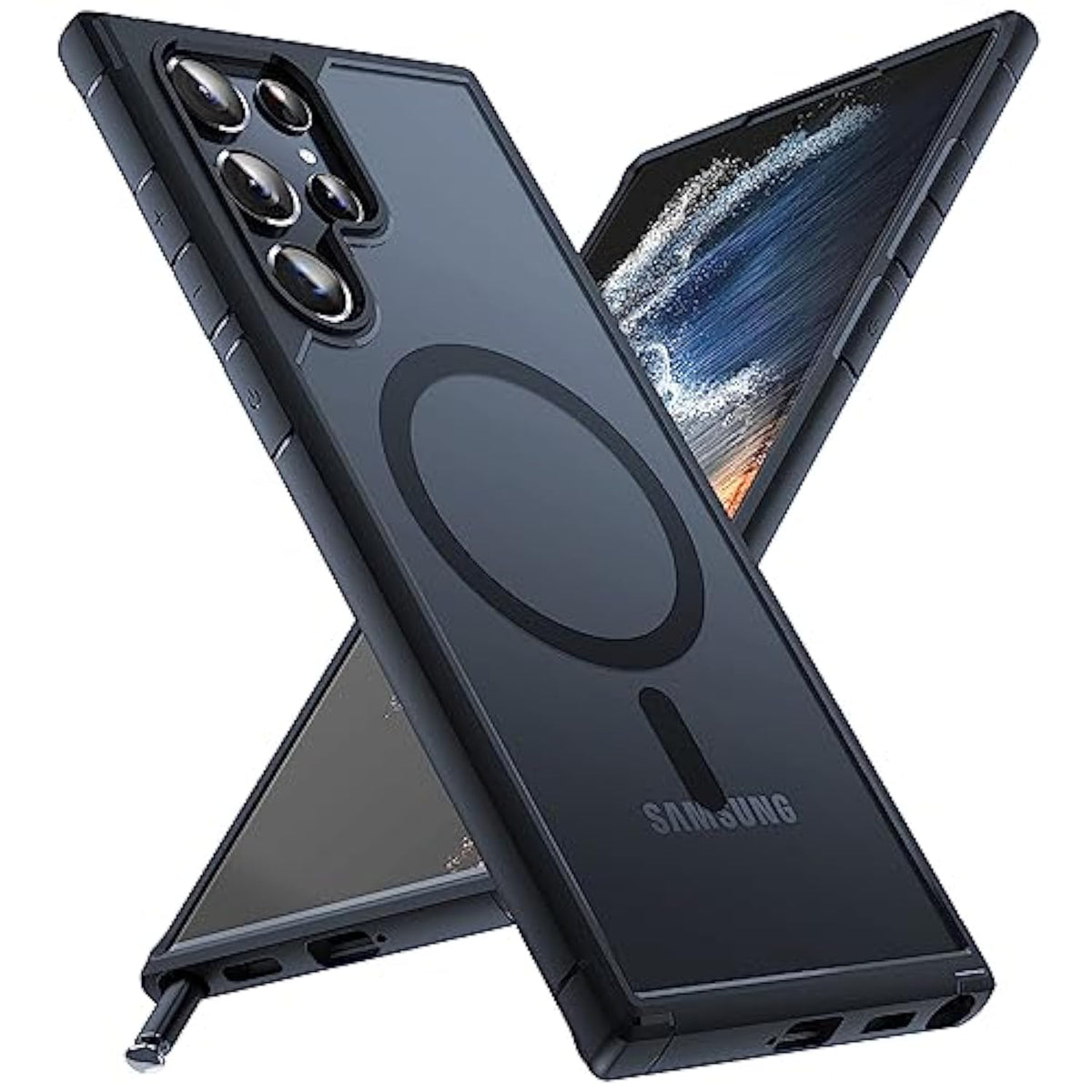 For Samsung Galaxy S22 Ultra Case Magnetic, [Wireless Charging Compatible ][Military Drop Protection] Translucent Matte Back Cover For S22 Ultra, Black