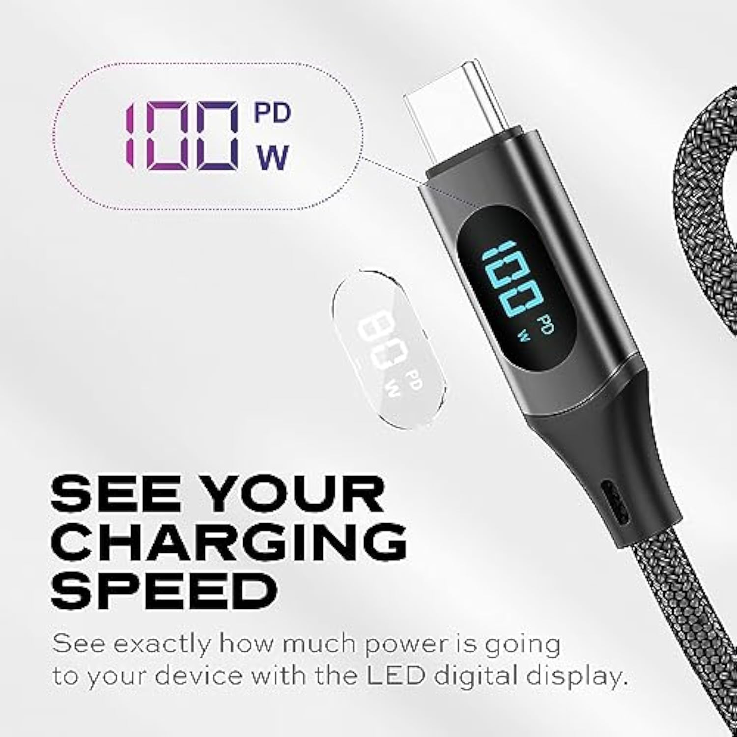 Trucharge 100W Usb C Cable With Led Digital Display And Silicone Organizer - S
